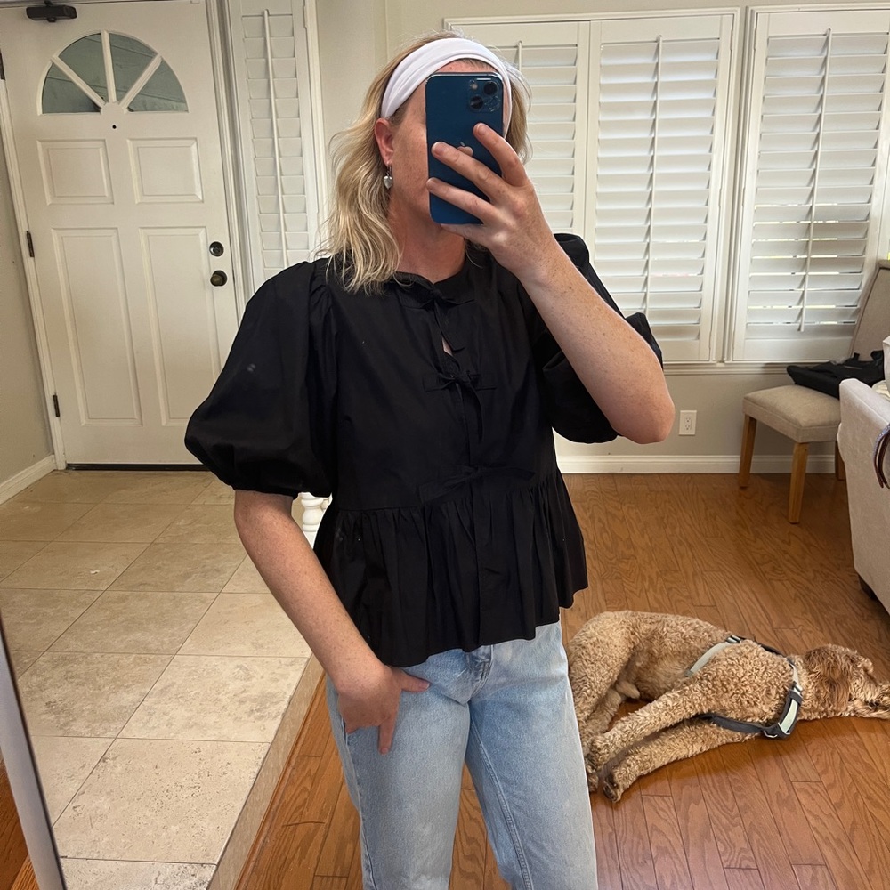 GANNI Black Puff Sleeve Women's Top
